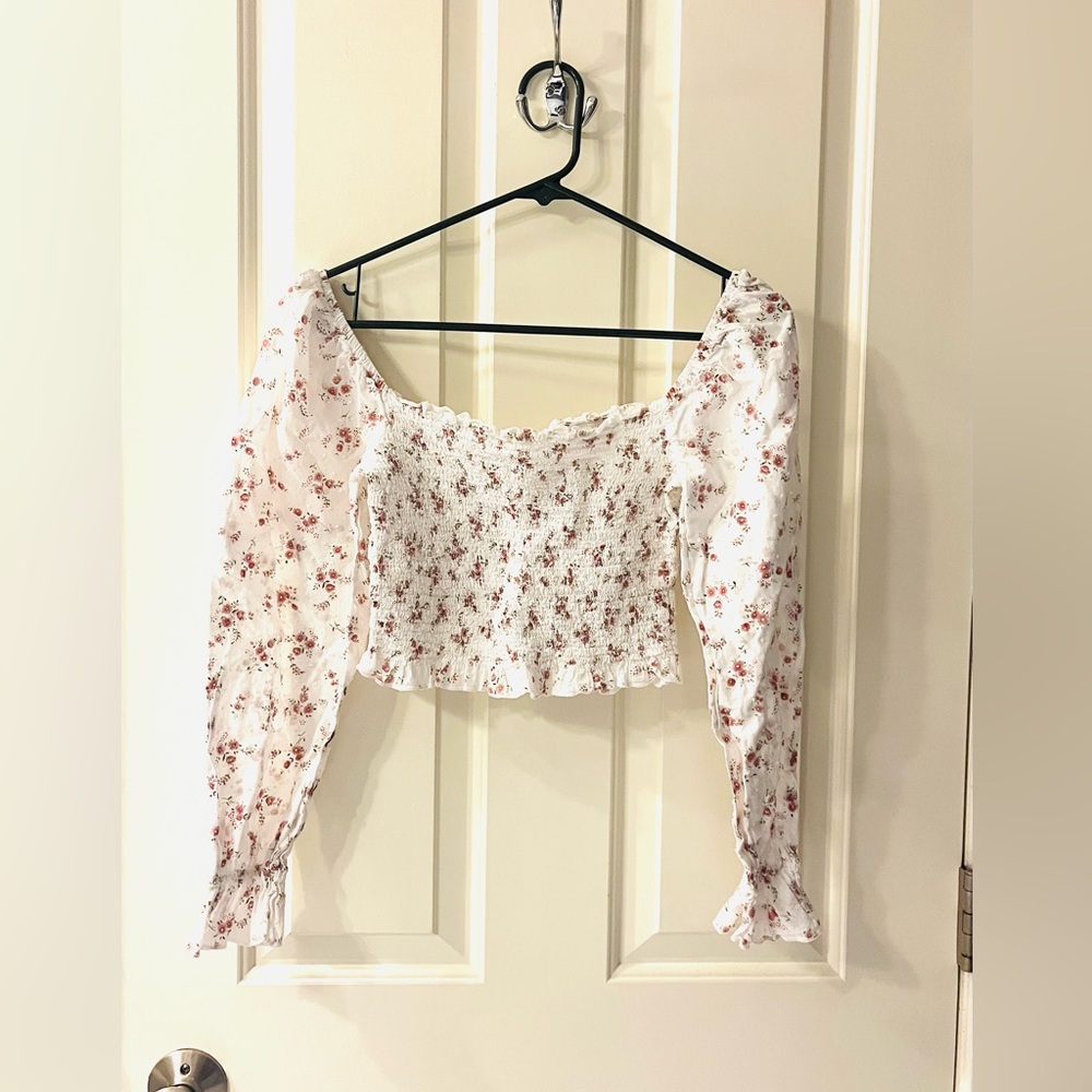 SHEIN Floral Square Neck Puff Sleeve Smocked 100% Cotton Top women’s M (Sz 6)